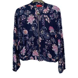 Josie Natori Floral Zip Up Top Jacket‎ Blouse Size Large